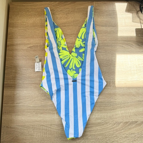 New Maaji Bluebell Stripe Kristi One Piece Swim Reversible Green Blue Small - Picture 11 of 17